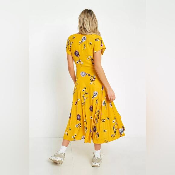 Free People Lost In You Yellow Floral Midi Dress Button Down Women’s Small - Picture 7 of 12